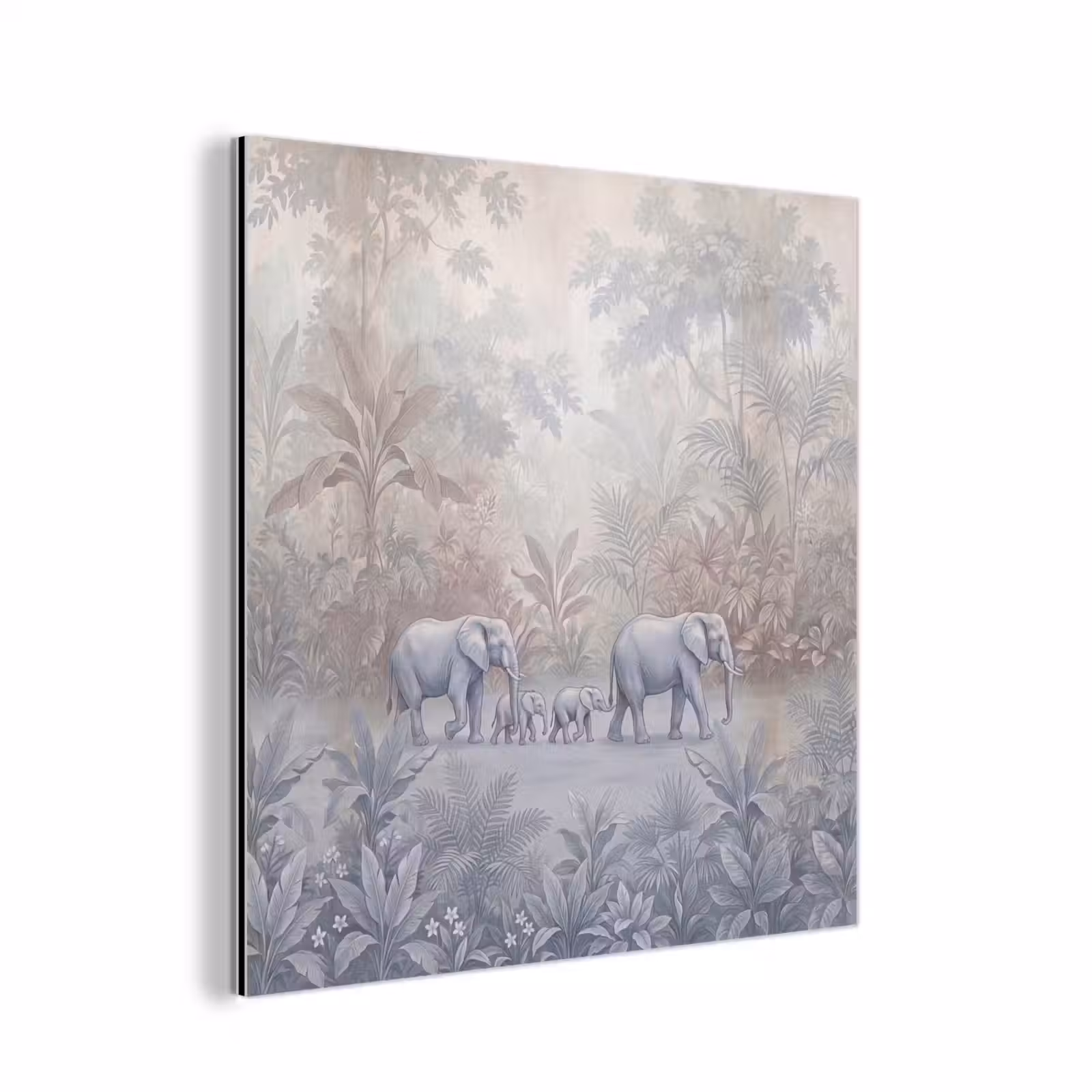 Aluminium schilderij - Olifant - Familie - Jungle - Illustratie - Grijs — 1