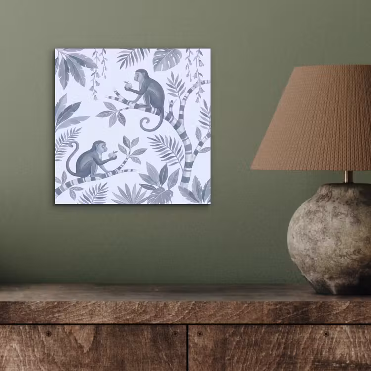 Aluminium schilderij - Aap - Boom - Bladeren - Jungle - Illustratie — 4