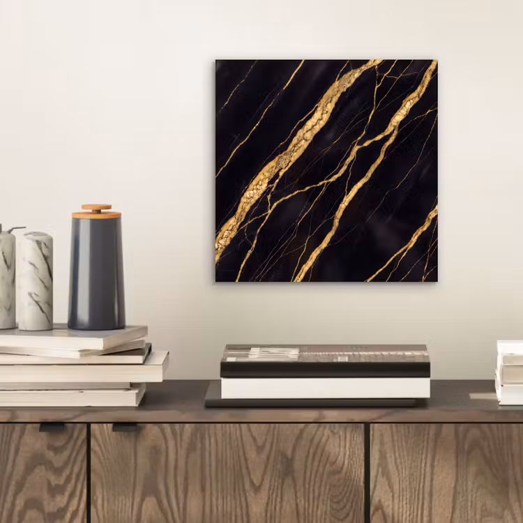Aluminium schilderij - Marmer - Goud - Textuur - Abstract - Zwart — 2