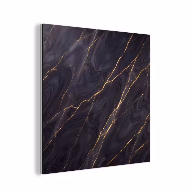 Aluminium schilderij - Marmer - Goudaders - Abstract - Modern - Zwart — 1