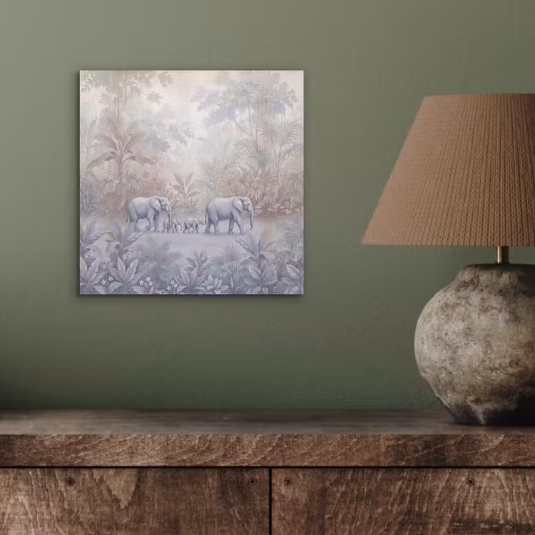 Aluminium schilderij - Olifant - Familie - Jungle - Illustratie - Grijs — 4