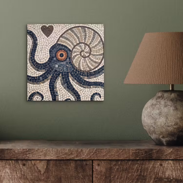 Aluminium schilderij - Zeeleven - Mozaïek - Kunst - Vintage - Beige — 4