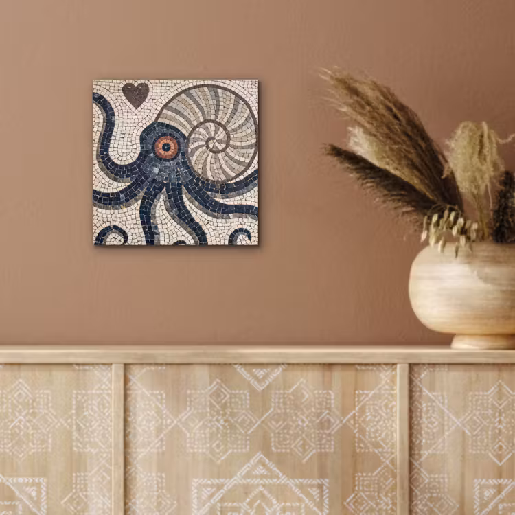 Aluminium schilderij - Zeeleven - Mozaïek - Kunst - Vintage - Beige — 6
