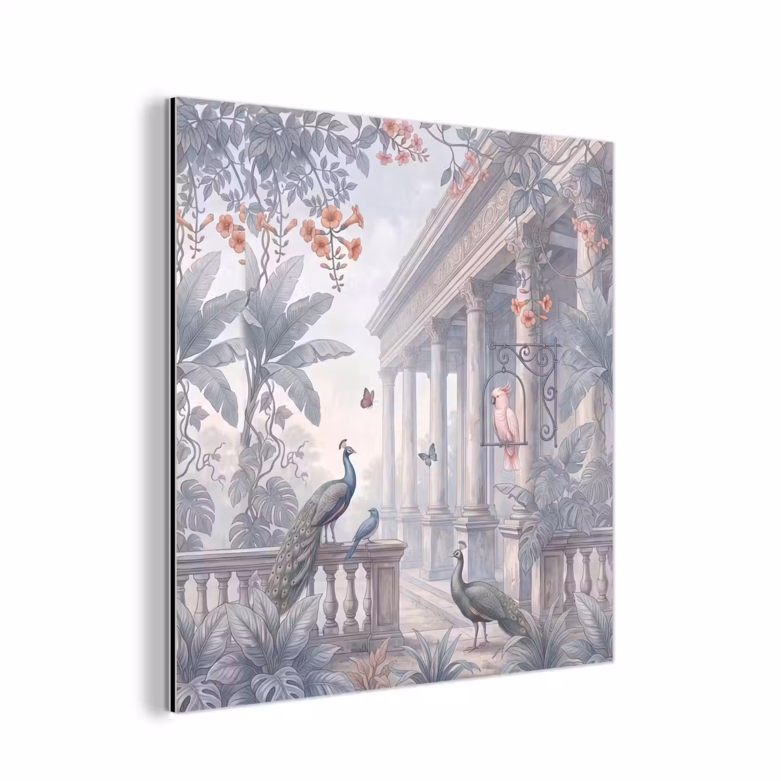 Aluminium schilderij - Vogel - Pauw - Architectuur - Klassiek - Groen — 1