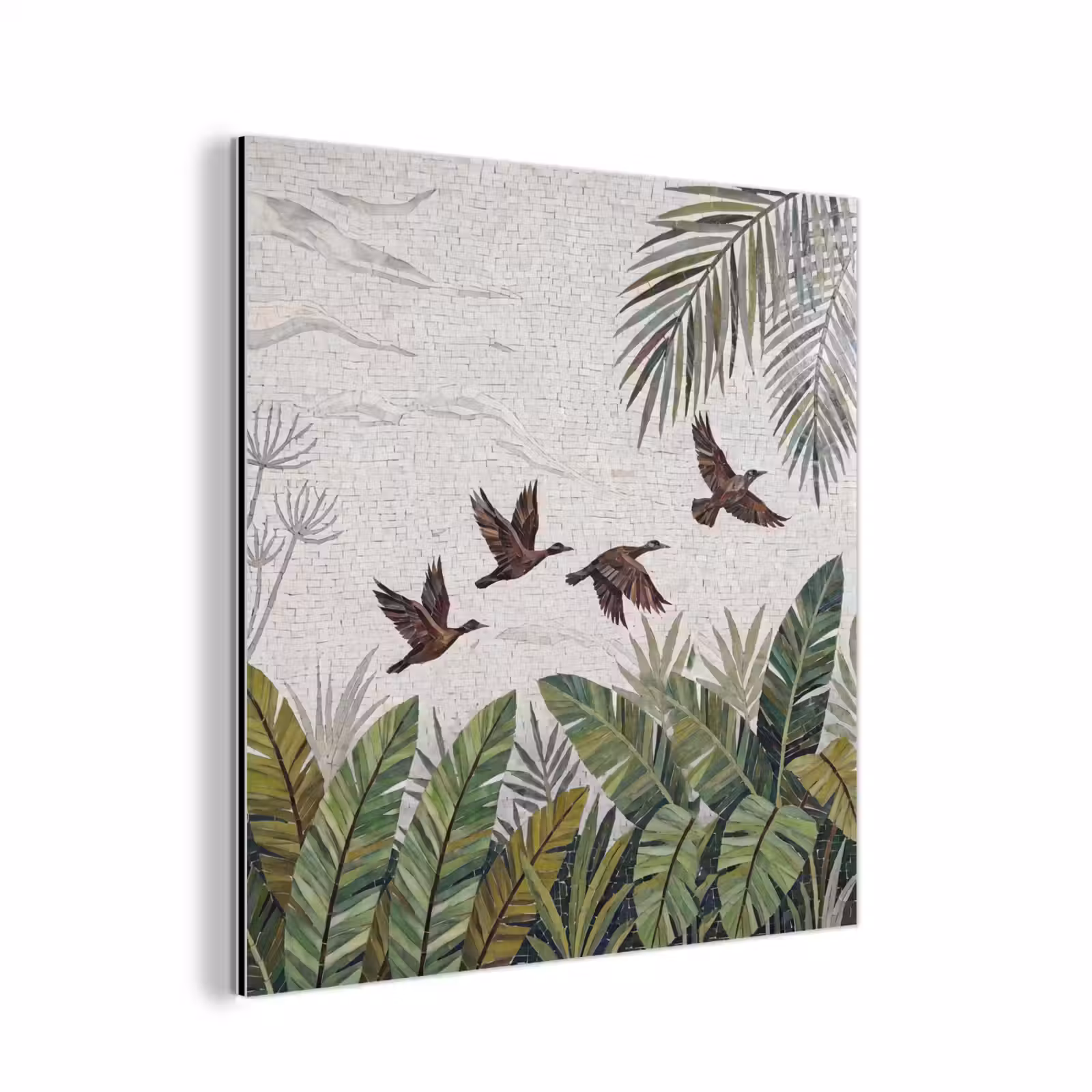 Aluminium schilderij - Vogel - Vliegend - Tropisch - Mozaïek - Groen — 1