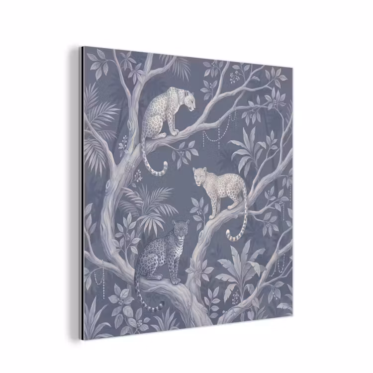 Aluminium schilderij - Dieren - Jungle - Illustratie - Bomen - Blauw — 1