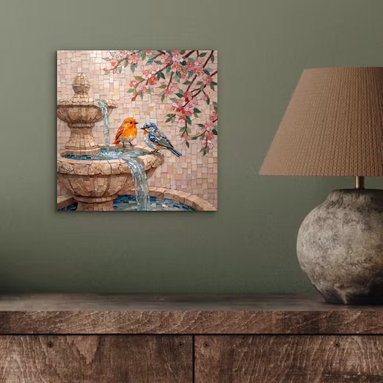 Aluminium schilderij - Vogel - fontein - mozaiek - kleurrijk - dieren — 4