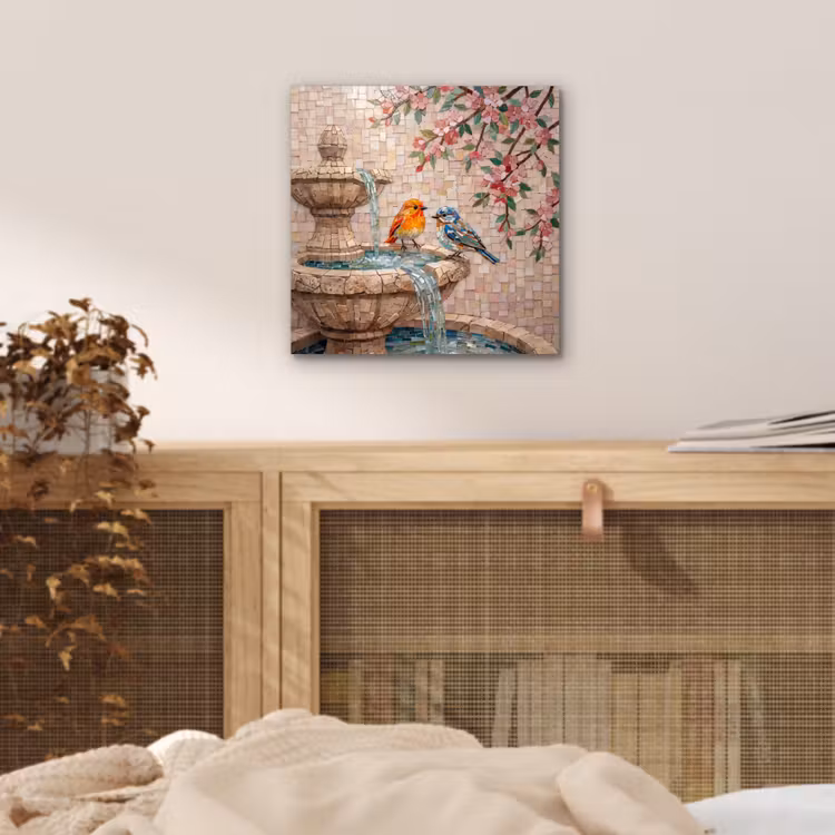 Aluminium schilderij - Vogel - fontein - mozaiek - kleurrijk - dieren — 5