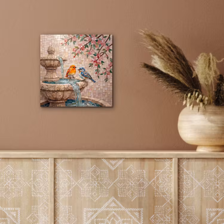 Aluminium schilderij - Vogel - fontein - mozaiek - kleurrijk - dieren — 6