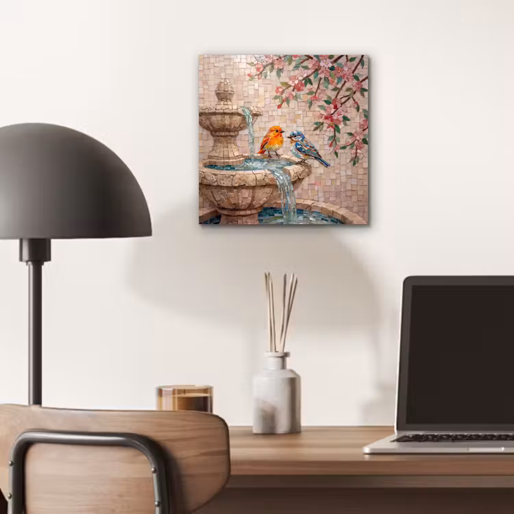 Aluminium schilderij - Vogel - fontein - mozaiek - kleurrijk - dieren — 7