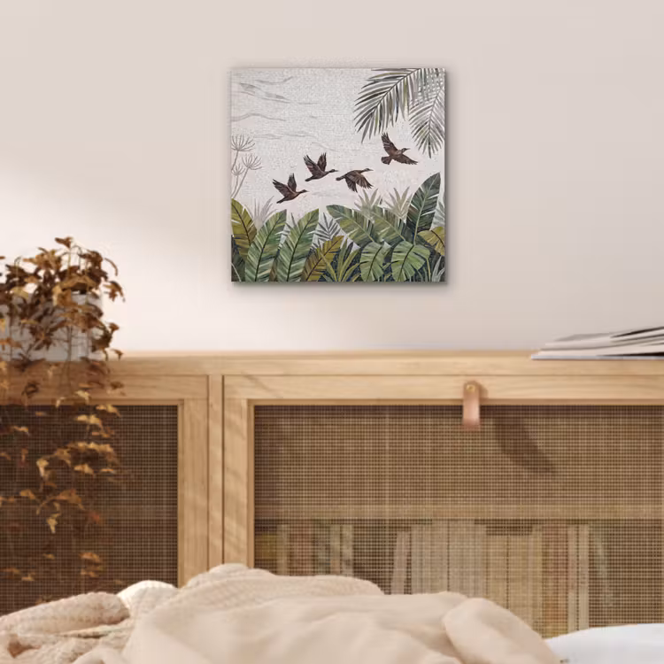 Aluminium schilderij - Vogel - Vliegend - Tropisch - Mozaïek - Groen — 5