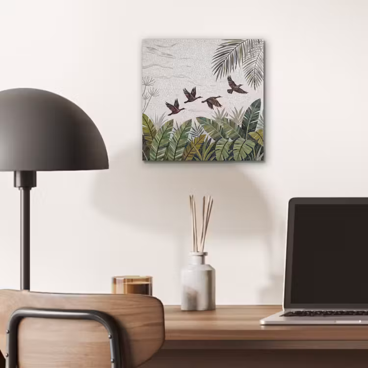 Aluminium schilderij - Vogel - Vliegend - Tropisch - Mozaïek - Groen — 7