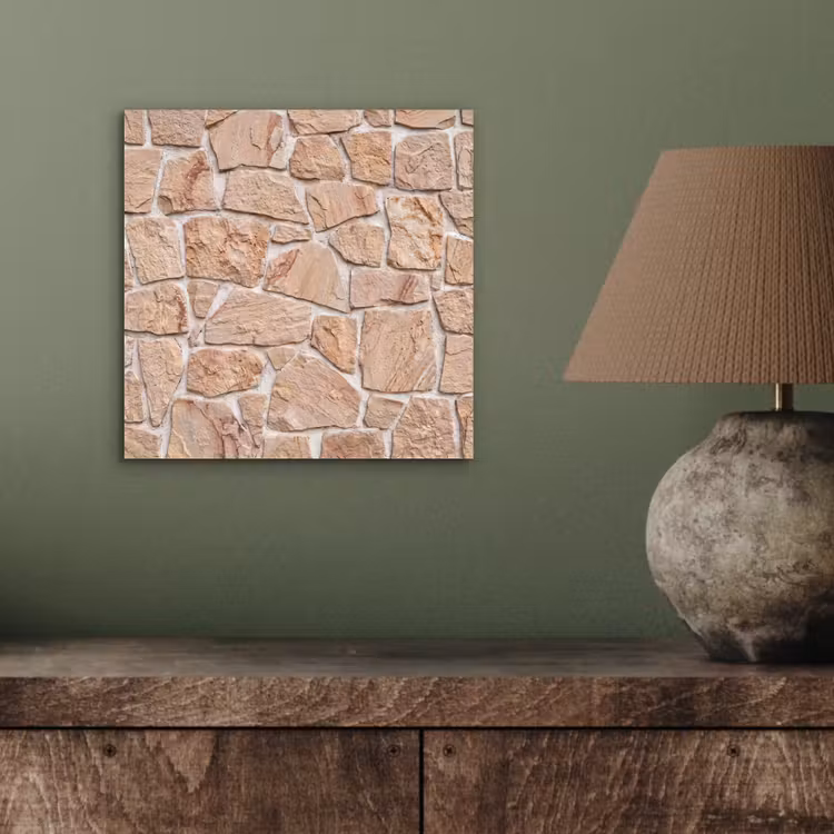 Aluminium schilderij - Muur - Steen - Patroon - Rustiek - Beige — 4