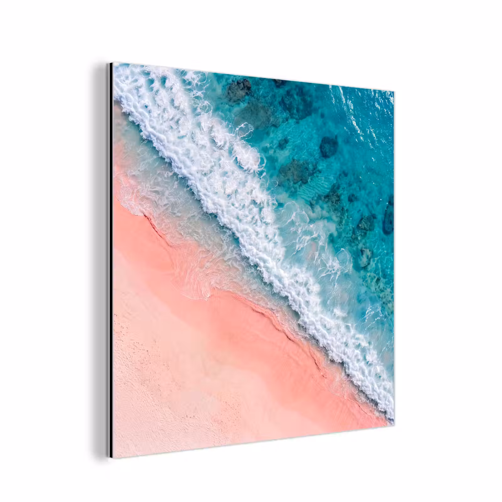 Aluminium schilderij - Strand - Oceaan - Golven - Roze Zand - Natuur — 1