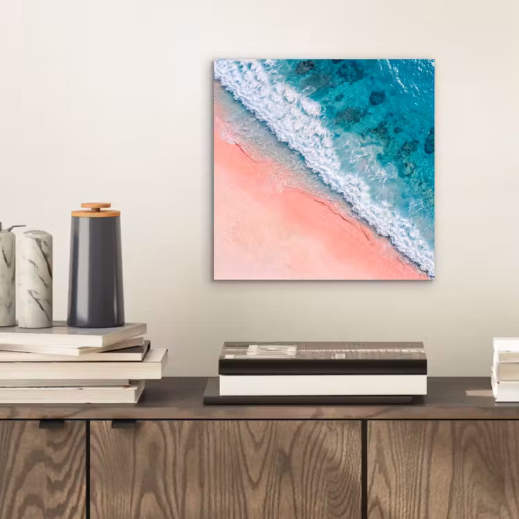 Aluminium schilderij - Strand - Oceaan - Golven - Roze Zand - Natuur — 2