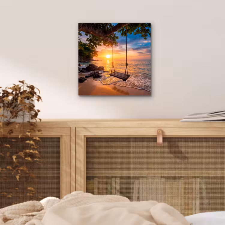 Aluminium schilderij - Schommel - Strand - Zonsondergang - Natuur - Oranje — 5