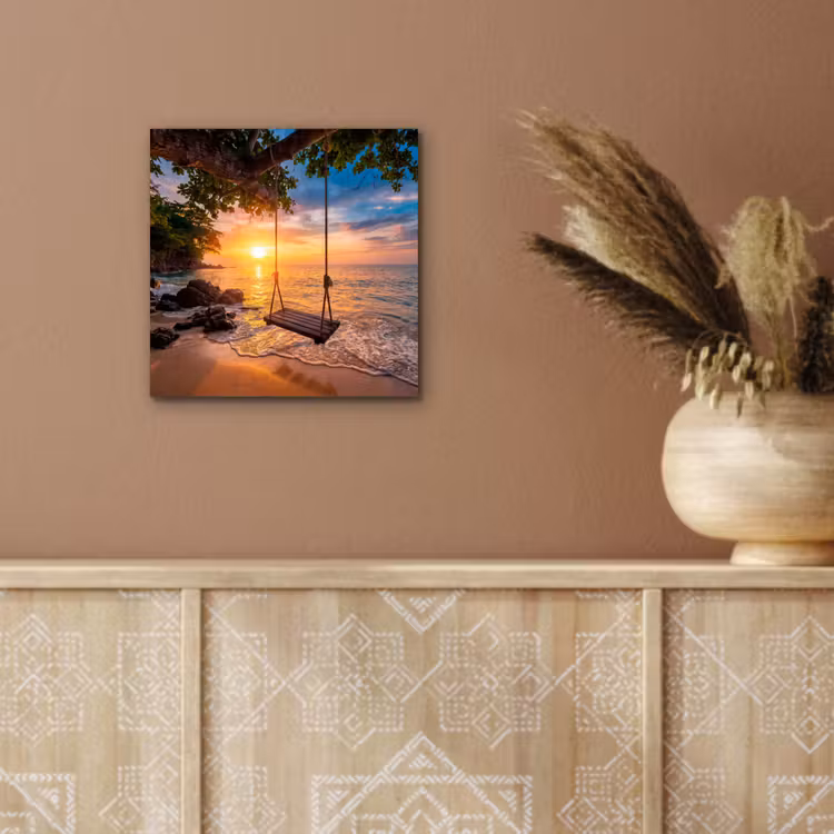 Aluminium schilderij - Schommel - Strand - Zonsondergang - Natuur - Oranje — 6