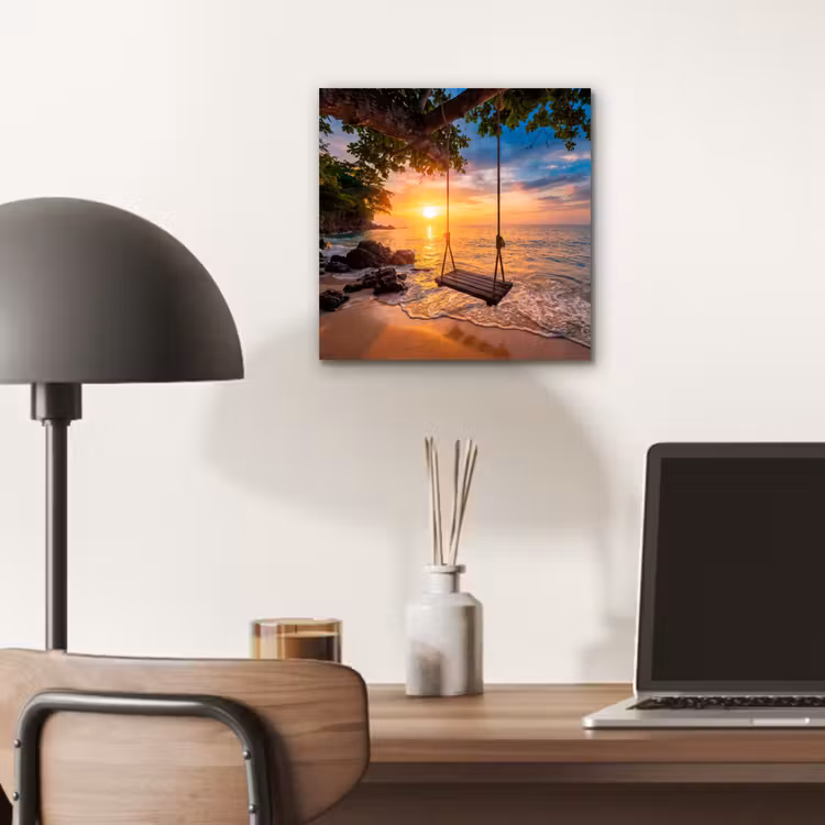 Aluminium schilderij - Schommel - Strand - Zonsondergang - Natuur - Oranje — 7