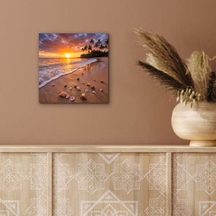 Aluminium schilderij - Strand - Zonsondergang - Palmbomen - Natuur - Oranje — 6
