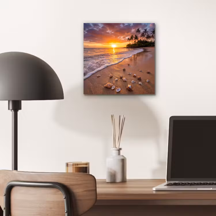 Aluminium schilderij - Strand - Zonsondergang - Palmbomen - Natuur - Oranje — 7