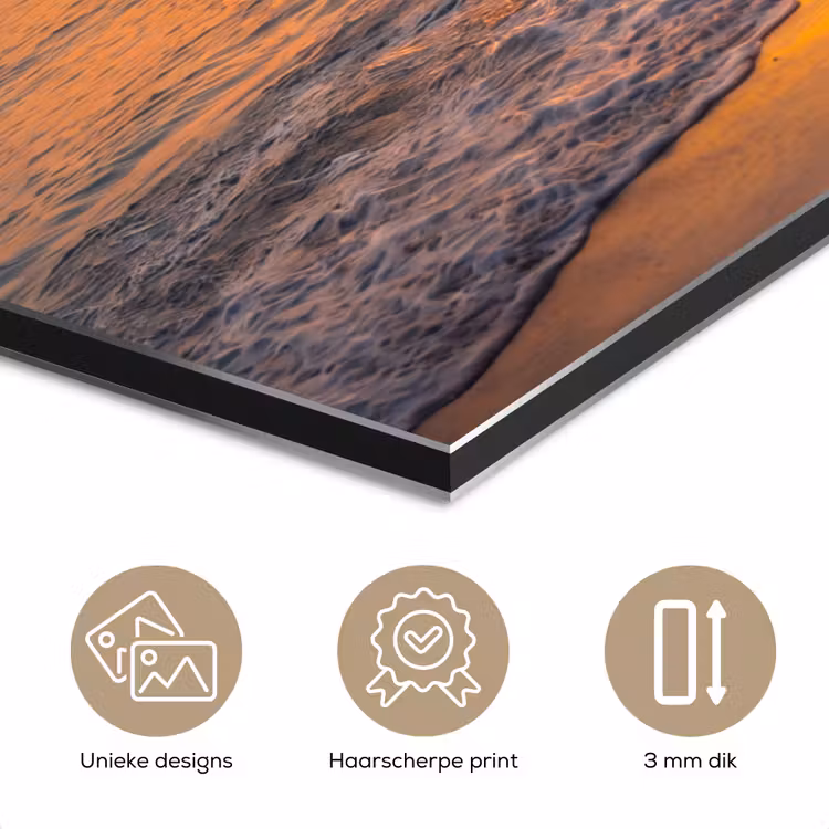 Aluminium schilderij - Zee - Zonsondergang - Boot - Natuur - Oranje — 3