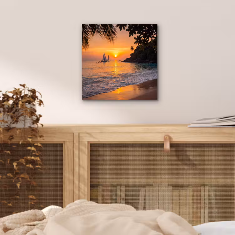 Aluminium schilderij - Zee - Zonsondergang - Boot - Natuur - Oranje — 5