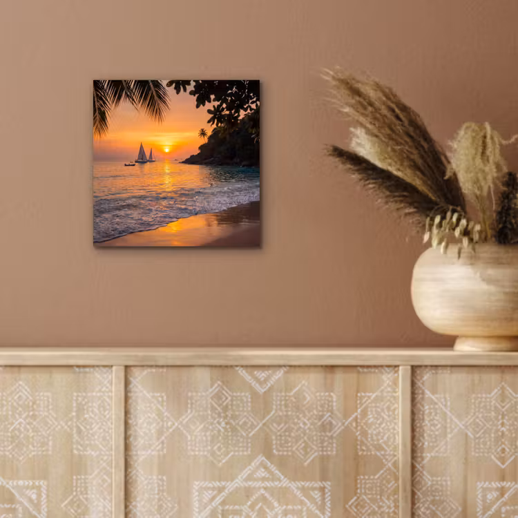 Aluminium schilderij - Zee - Zonsondergang - Boot - Natuur - Oranje — 6