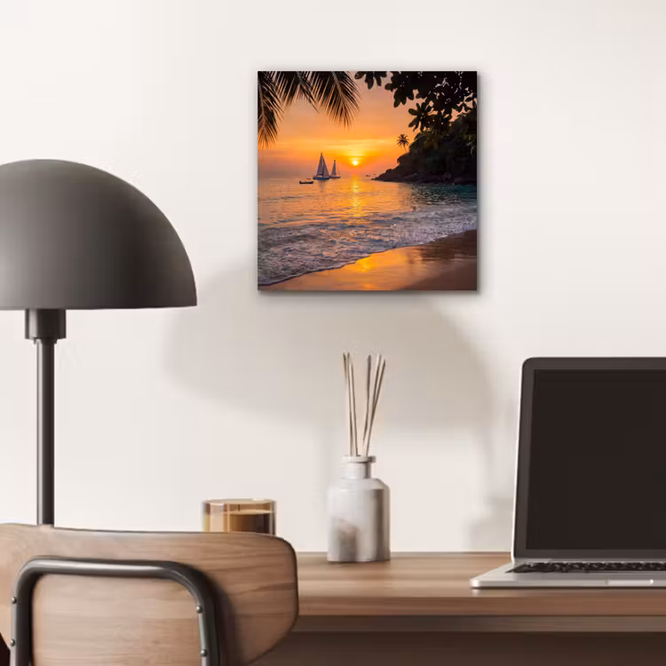 Aluminium schilderij - Zee - Zonsondergang - Boot - Natuur - Oranje — 7