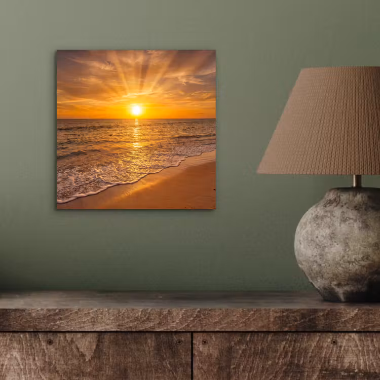 Aluminium schilderij - Zee - Zonsondergang - Golven - Kust - Oranje — 4