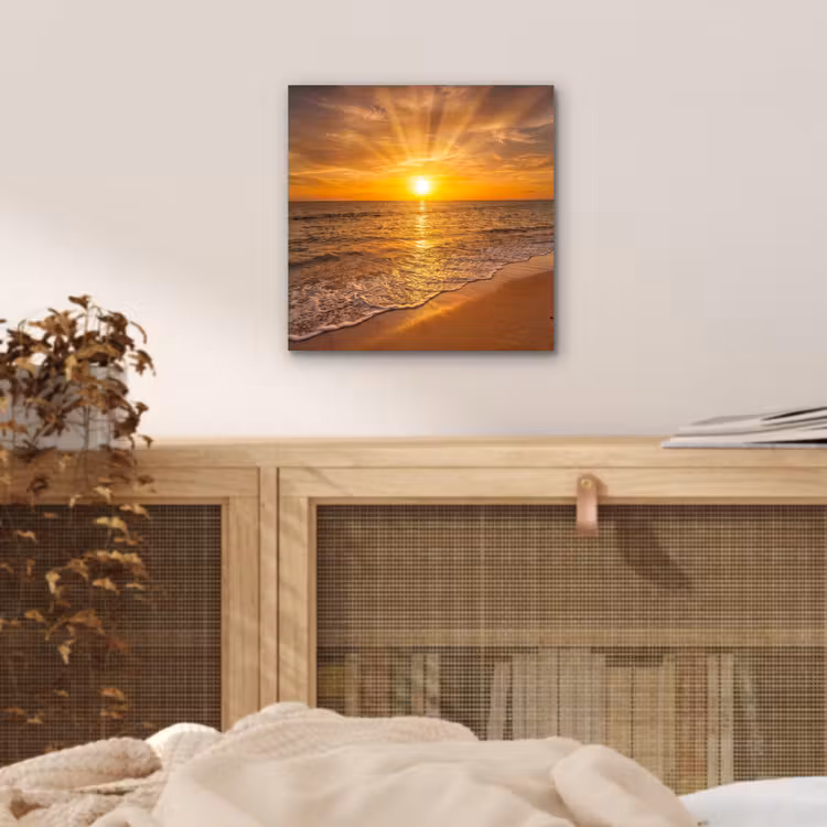 Aluminium schilderij - Zee - Zonsondergang - Golven - Kust - Oranje — 5