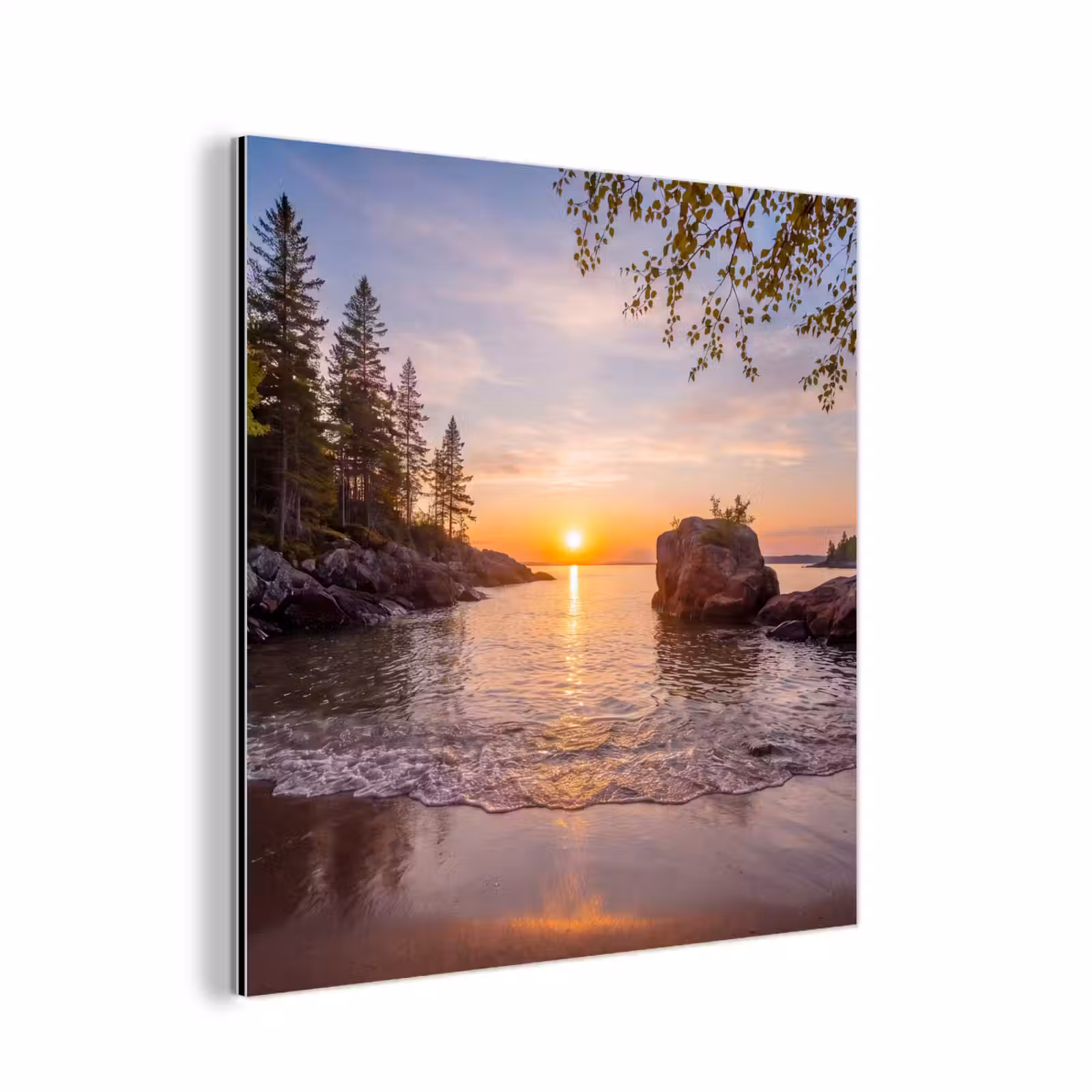 Aluminium schilderij - Zonsondergang - Kust - Water - Natuur - Oranje — 1