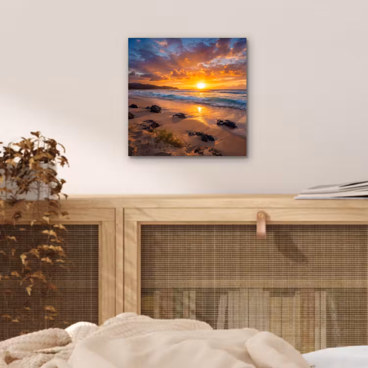 Aluminium schilderij - Strand - Zonsondergang - Golven - Natuur - Oranje — 5