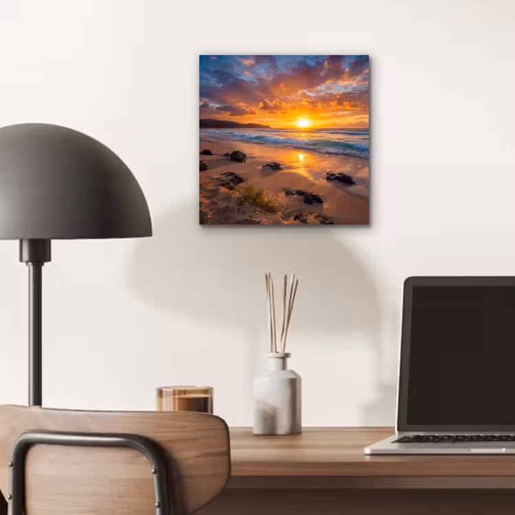 Aluminium schilderij - Strand - Zonsondergang - Golven - Natuur - Oranje — 7