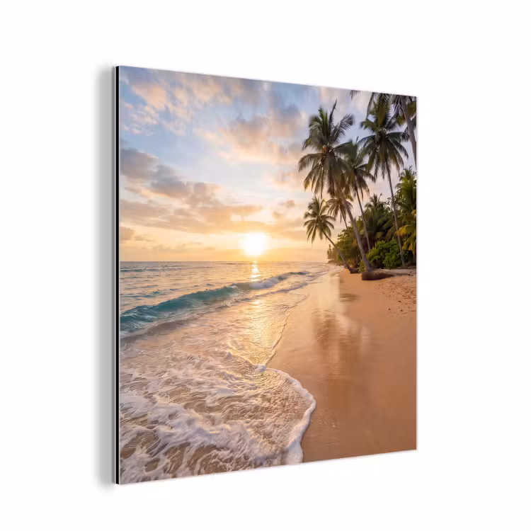 Aluminium schilderij - Strand - Zonsondergang - Tropisch - Natuur - Goud — 1