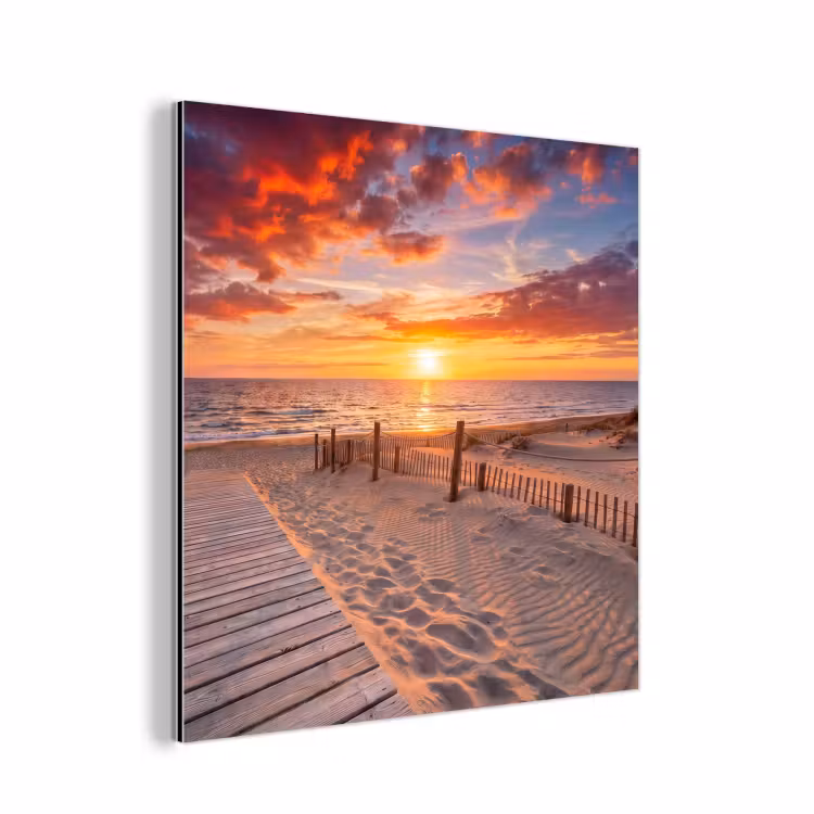 Aluminium schilderij - Strand - Zonsondergang - Zee - Natuur - Oranje — 1