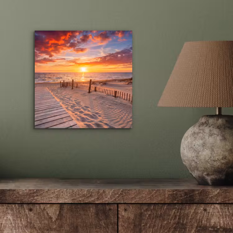 Aluminium schilderij - Strand - Zonsondergang - Zee - Natuur - Oranje — 4