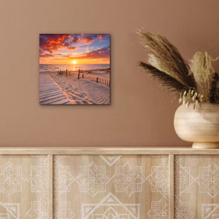 Aluminium schilderij - Strand - Zonsondergang - Zee - Natuur - Oranje — 6